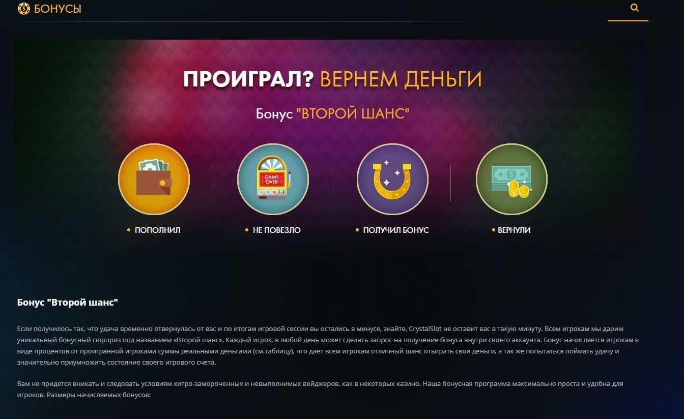 Бонусы казино Кристал Слот